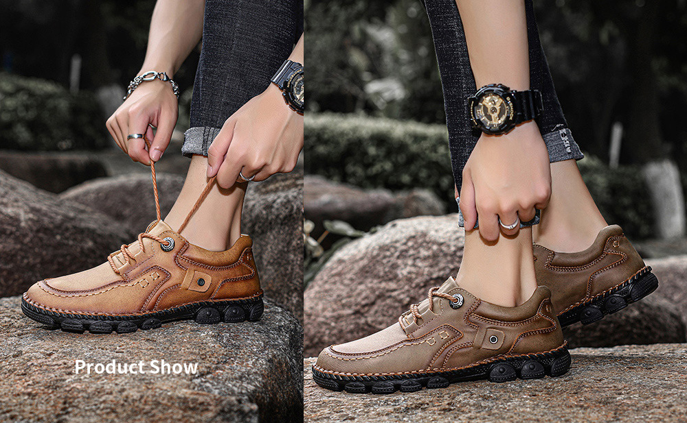 Men's Casual Shoes Summer Outdoor Shoes Tooling Shoes Handmade Leather Stitching Men's Large Size - Golden 40 Men's Casual Shoes Summer Outdoor Shoes Tooling Shoes Handmade Leather Stitching Men's Large Size - Golden 40