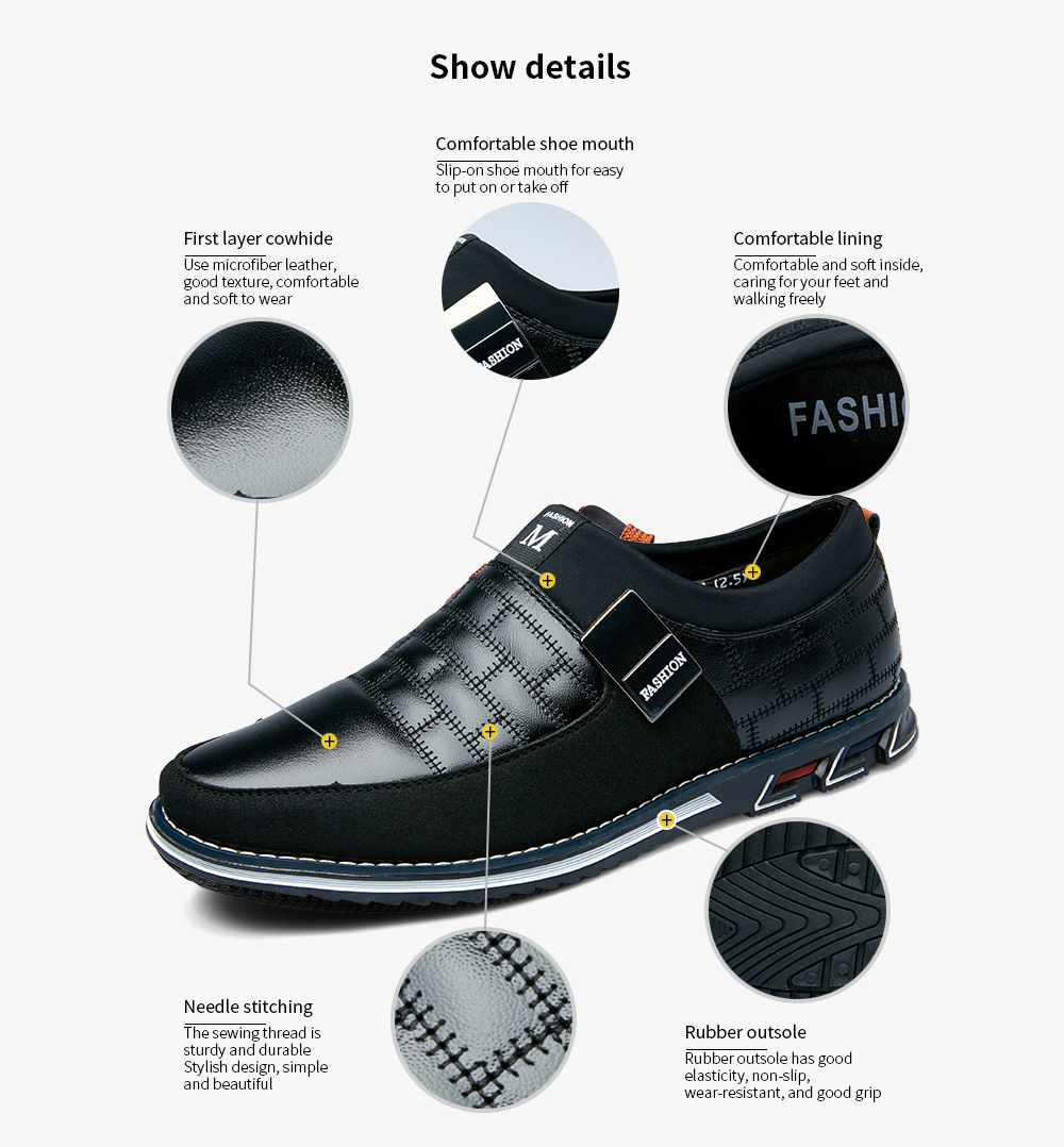 Men Casual Shoes First Layer Cowhide Leather Large Size Breathable- Black EU 45 Men Casual Shoes First Layer Cowhide Leather Large Size Breathable- Black EU 45