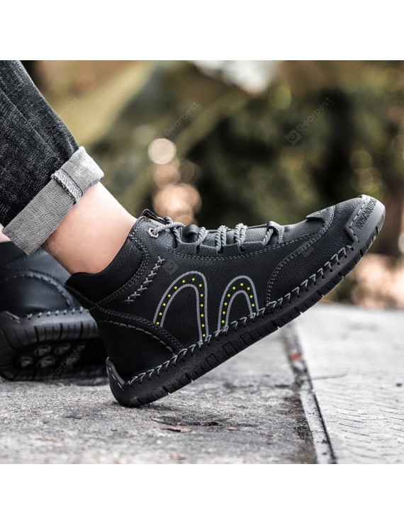 Casual Shoes - Men's Casual Leather Shoes Fashion Men's Handmade Lace-up Shoes