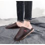 Haining Leather Leather Autumn And Winter Home Cotton Slippers With Non-slip Waterproof Heavy-bottomed Men And Women Warm Shoes Care