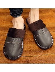 Leather Slippers Men And Women Home Home Cotton Slippers Non-slip Heavy-bottomed Leather Warm Leather Slippers Home Floor