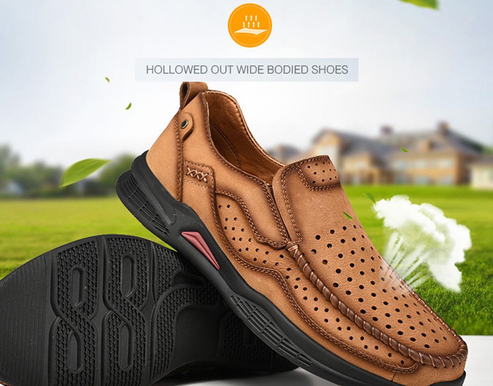 Men Leather Comfy Casual Shoes Round Toe Solid Pattern - Deep Coffee EU 39