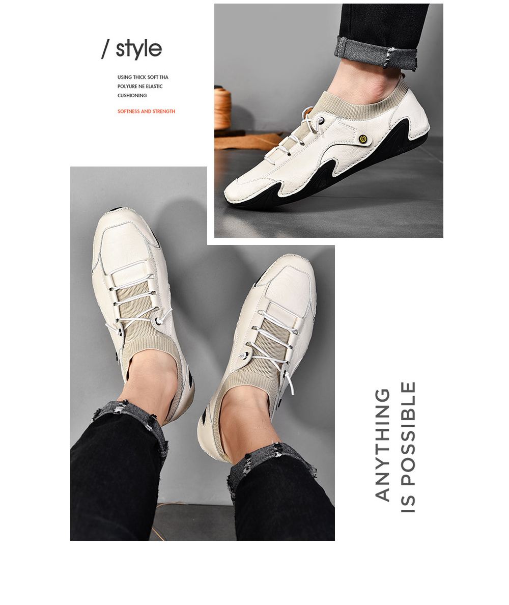 Korean Version Youth Trend Soft-soled Octopus Driving Men Flat Shoes Socks Mouth British Casual Leather Footwear - Black EU 46