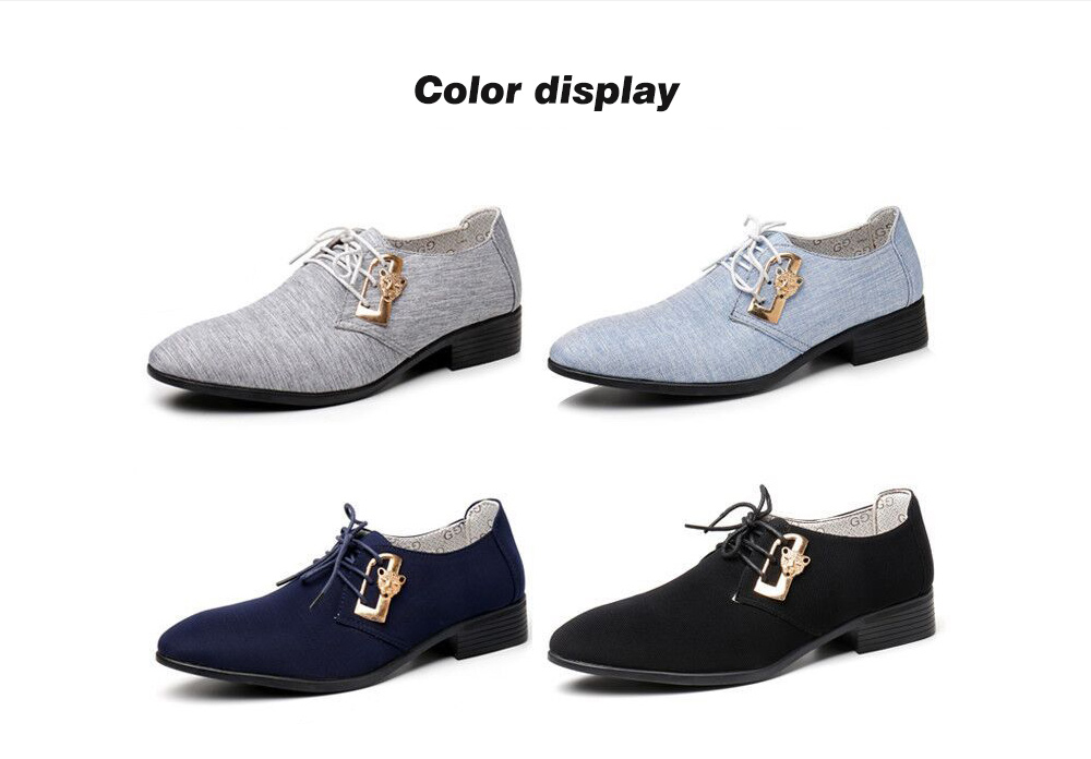 Summer British Men's Casual Leather Shoes Large Size Breathable Cloth Dress Shoes - Light Blue 44 Color Display