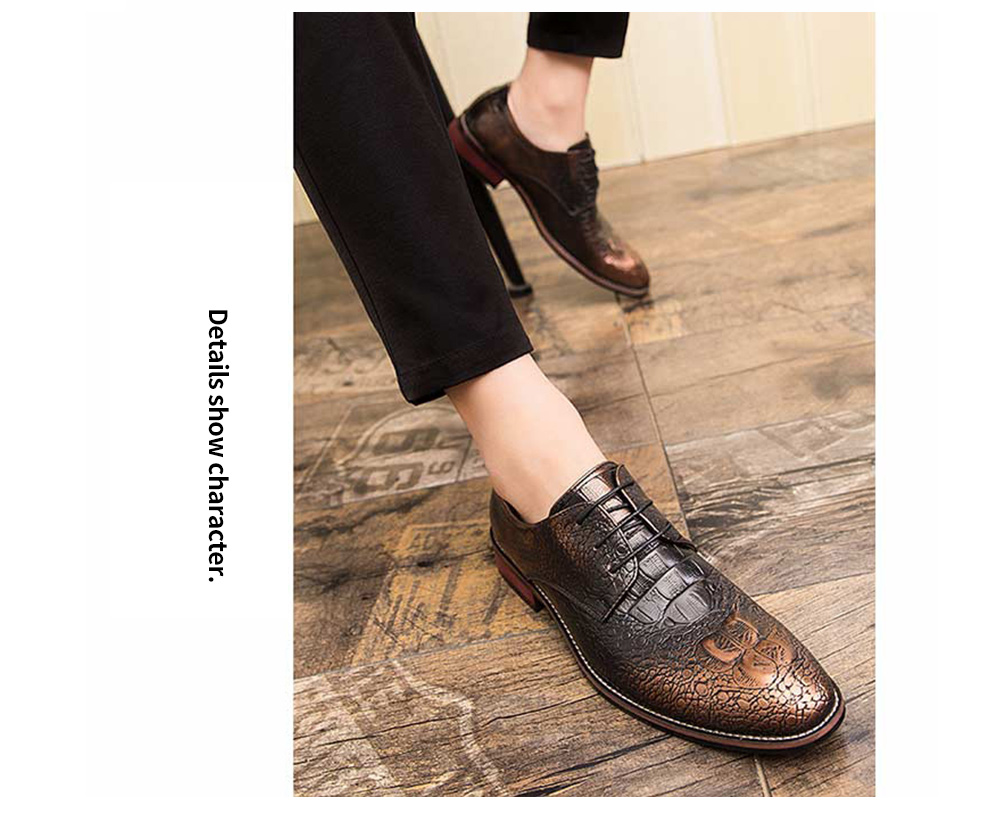 Large Size Men's Business Dress Shoes - Black EU 39 Details show character.